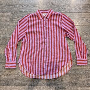 XIRENA Striped Long Sleeve Shirt Red/Pink Small 100% Cotton